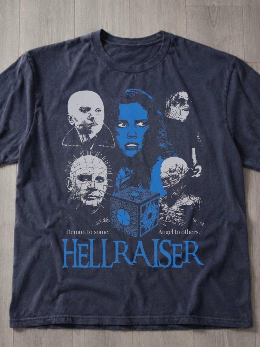 Gildan Navy Blue Hellraiser Graphic Tee with Blue and White Print